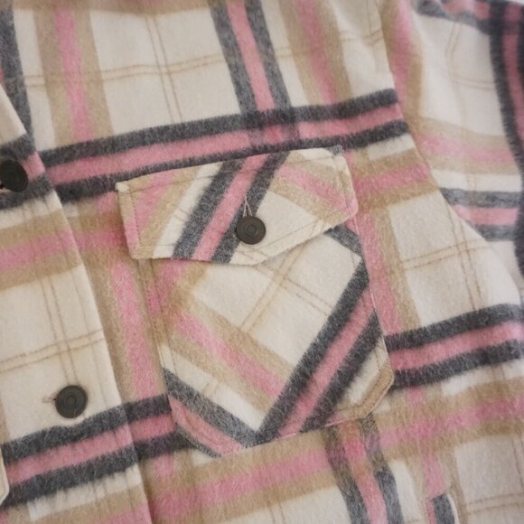 Zara Pink Cream Plaid 20% Wool Button Up Shacket Shirt S - Picture 11 of 12